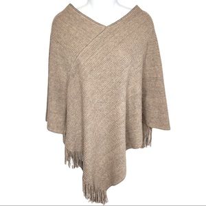 Steve Madden Asymmetrical Knit Poncho With Fringe